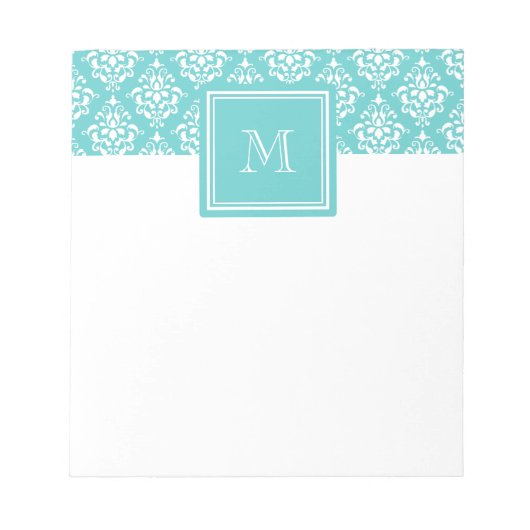 Teal Damast Muster 1 mit Monogramm Notizblock (Vorderseite)
