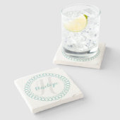 Teal Decorative Circle Monogram Coaster Steinuntersetzer (Seitenansicht)