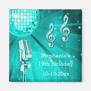 Teal Disco-Kugel und Retro-Mikrofon 19. Geburtstag Magnet