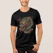 Teal Dragon with Fiery Mane Art Tri-Blend Shirt (Vorderseite)