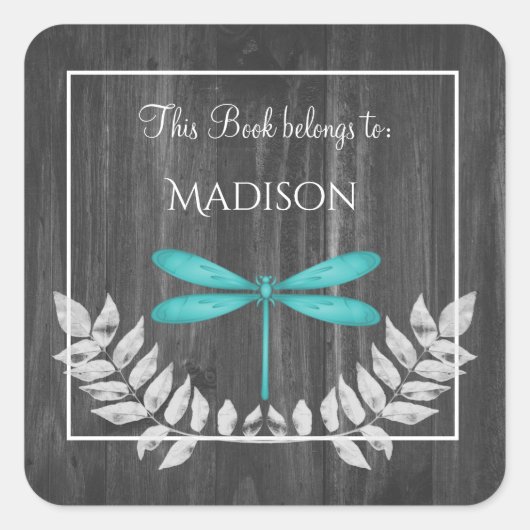 Teal Dragonfly Rustic Book Sticker (Vorderseite)