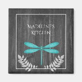 Teal Dragonfly Rustic Magnet (Vorne)
