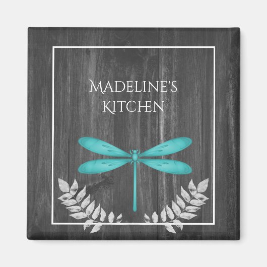 Teal Dragonfly Rustic Magnet (Vorne)