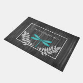 Teal Dragonfly Rustic Personalized Doormat Fußmatte (Schrägansicht)