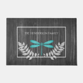 Teal Dragonfly Rustic Personalized Doormat Fußmatte (Vorderseite)