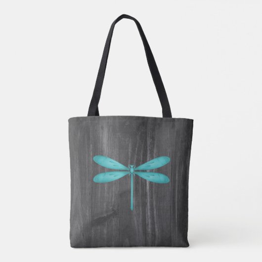 Teal Dragonfly Rustic Personalized Tote Bag Tasche (Rückseite)