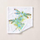 Teal Dragonfly splatter Badhandtuch Set (Waschlappen)