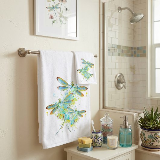 Teal Dragonfly splatter Badhandtuch Set