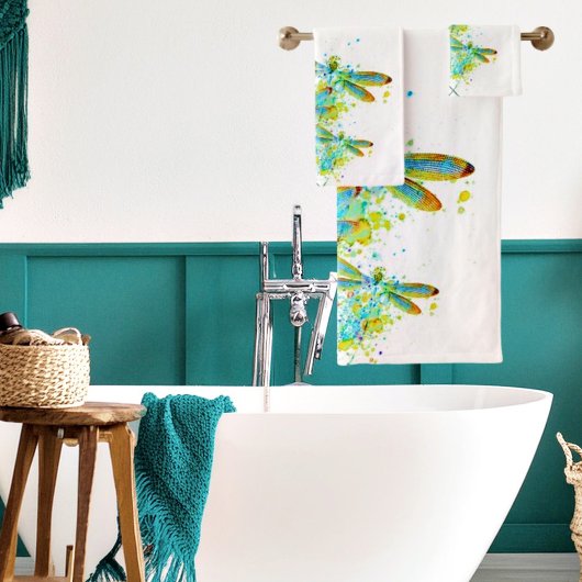 Teal Dragonfly splatter Badhandtuch Set