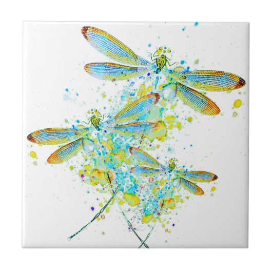 Teal Dragonfly splatter Fliese (Vorderseite)