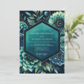Teal Dramatic Botanical Wedding Einladung (Stehend Vorderseite)