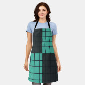 Teal-Dunkelgrau-Rastermuster Modern Minimalistisch Schürze (Getragen)