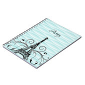 Teal Eiffel Tower Flourish Notebook Notizblock (Linke Seite)