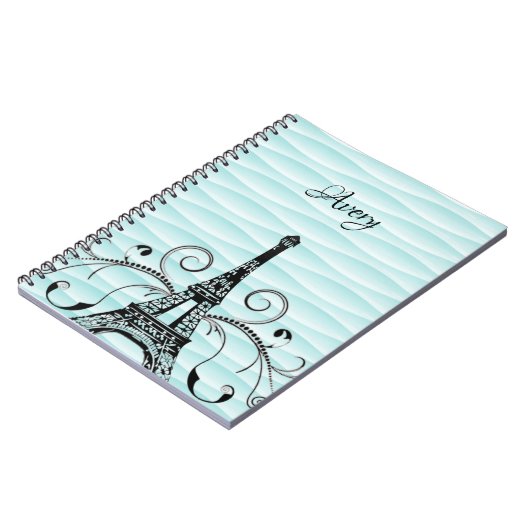 Teal Eiffel Tower Flourish Notebook Notizblock (Linke Seite)