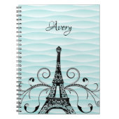 Teal Eiffel Tower Flourish Notebook Notizblock (Vorderseite)