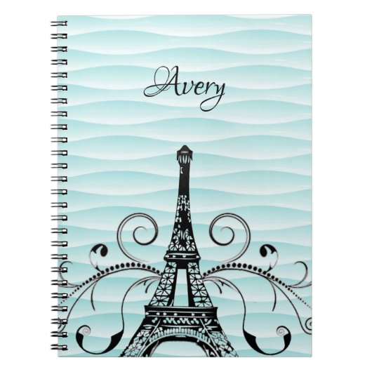 Teal Eiffel Tower Flourish Notebook Notizblock (Vorderseite)