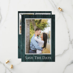 Teal Einfache Rustikale Foto Save The Date