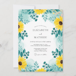 Teal Einzigartige Sonnenblumen-Hochzeit Einladung
