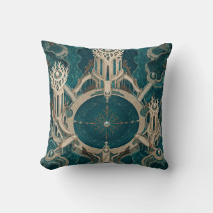 Teal Elfenbein Korallen Architektur-Medaillon Kissen