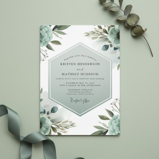 Teal Ethereal Bloom Hochzeit Einladung