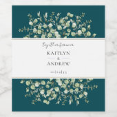Teal Eucalyptus Together Forever Hochzeit Weinetikett (Einzelnes Label)