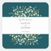 Teal Eucalyptus Together Forever Wedding Quadratischer Aufkleber (Vorderseite)
