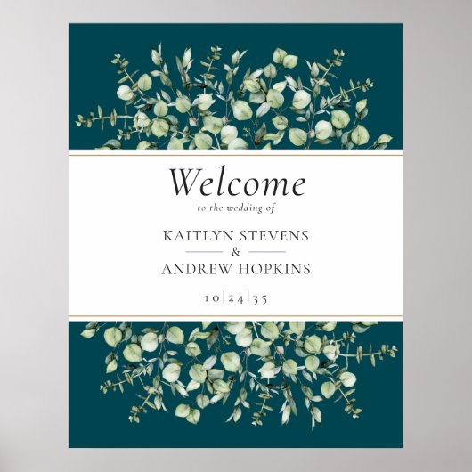 Teal Eucalyptus Wedding Welcome  Poster (Vorne)