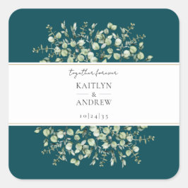 Teal Eukalyptus Gemeinsam Forever Hochzeit Quadratischer Aufkleber