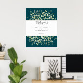 Teal-Eukalyptus-Hochzeitsbegrüßung Poster (Heimbüro)