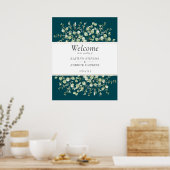 Teal-Eukalyptus-Hochzeitsbegrüßung Poster (Küche)