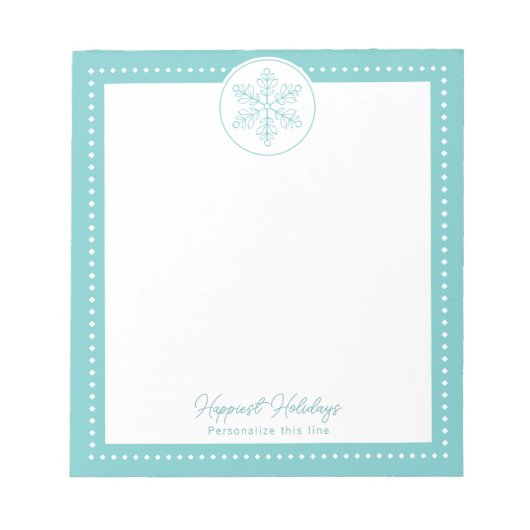 Teal Fancy Snowflake Personalized Holiday Notizblock (Vorderseite)