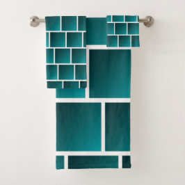 Teal Farbverlauf Quadrate Badhandtuch Set