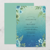 Teal Farnblatt Hochzeit Einladung (Vorne/Hinten)