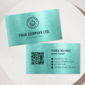 Teal Faux Brushed Metal Professional QR Code Visitenkarte