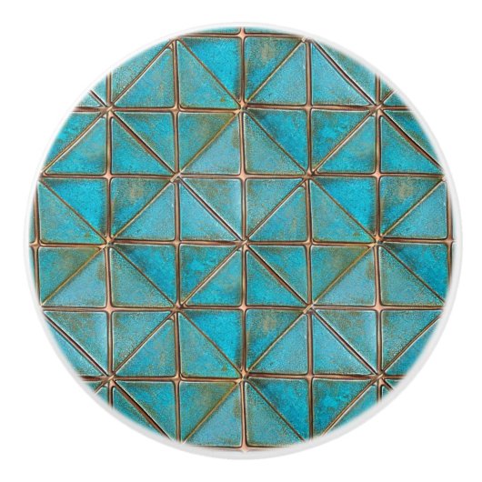 Teal faux-copper patina X-pattern aged texture Keramikknauf (Vorderseite)