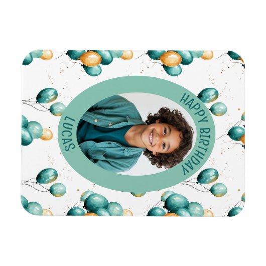 Teal Faux Gold Balloons Pattern Photo Magnet (Horizontal)