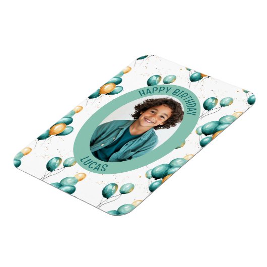 Teal Faux Gold Balloons Pattern Photo Magnet (Linke Seite)