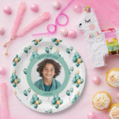 Teal Faux Gold Balloons Photo Pappteller (Party)