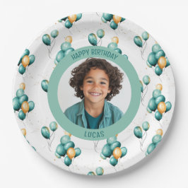 Teal Faux Gold Balloons Photo Pappteller