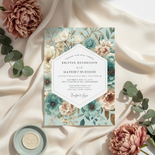 Teal Floral Aura Hochzeit Einladung