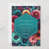 Teal Floral Autumn Wedding Einladung (Vorderseite)