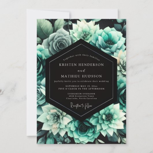 Teal Floral Bloom Wedding Einladung (Vorderseite)