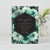 Teal Floral Bloom Wedding Einladung (Stehend Vorderseite)