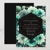Teal Floral Bloom Wedding Einladung (Vorne/Hinten)