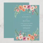 Teal Floral Bogen Romantische Hochzeit Einladung (Vorne/Hinten)