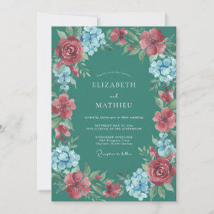 Teal Floral Botanisches Glück Hochzeit Einladung