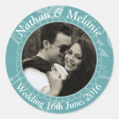 Teal Floral Custom Text Runder Aufkleber (Vorderseite)