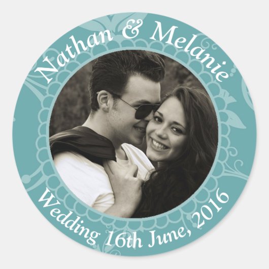 Teal Floral Custom Text Runder Aufkleber (Vorderseite)