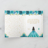Teal Floral Dark Skin Girl Birthday Karte (Innenseite)