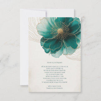 Teal Floral Gold Wedding Thank You  Dankeskarte